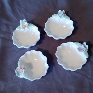 Rare Set of Four Porcelain Seashell Salt Cellars